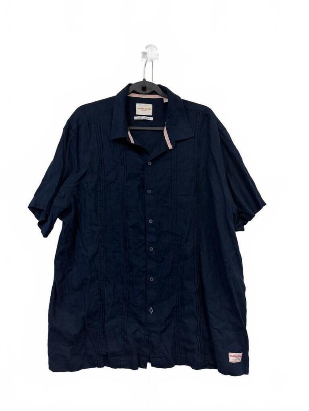 Scotch & Soda Mens XXL Navy Blue Linen Blend Short Sleeve Button Down Shirt